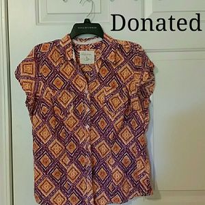 Sonoma Cotton Blouse, Orange Purple pattern, Large